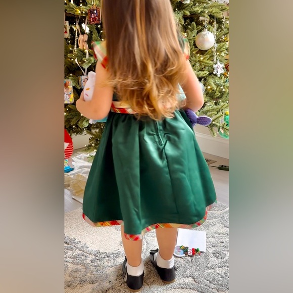 Rare Editions Hunter Green Satin and Plaid Holiday Dress - Picture 3 of 3